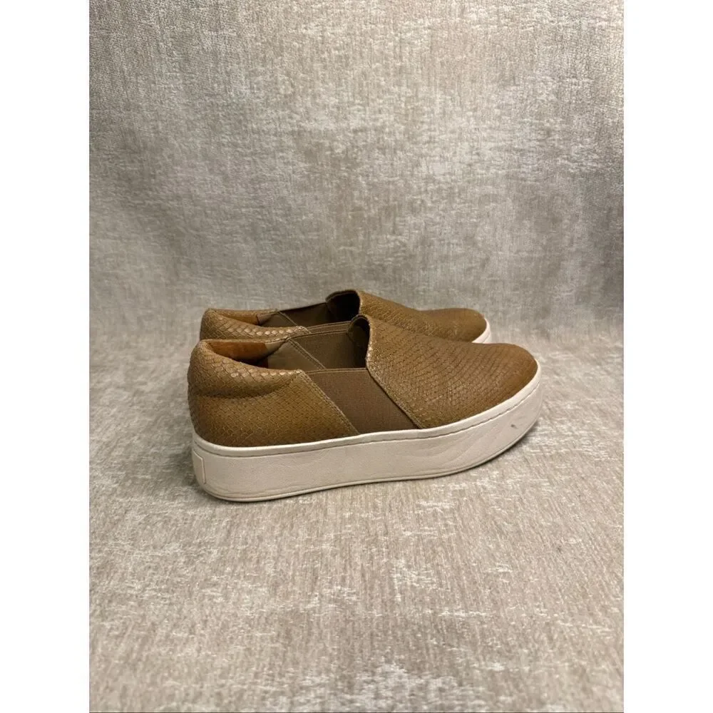Vince Women's Warren Snake Embossed Platform Slip-On Sneaker Shoes Brown Size 6